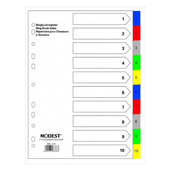 1-10 Index File Divider PVC (No.) Gem A4