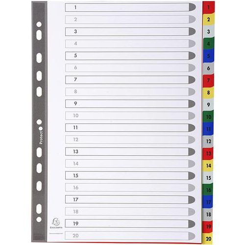 1-20 Index File Divider PVC Assorted Gem A4