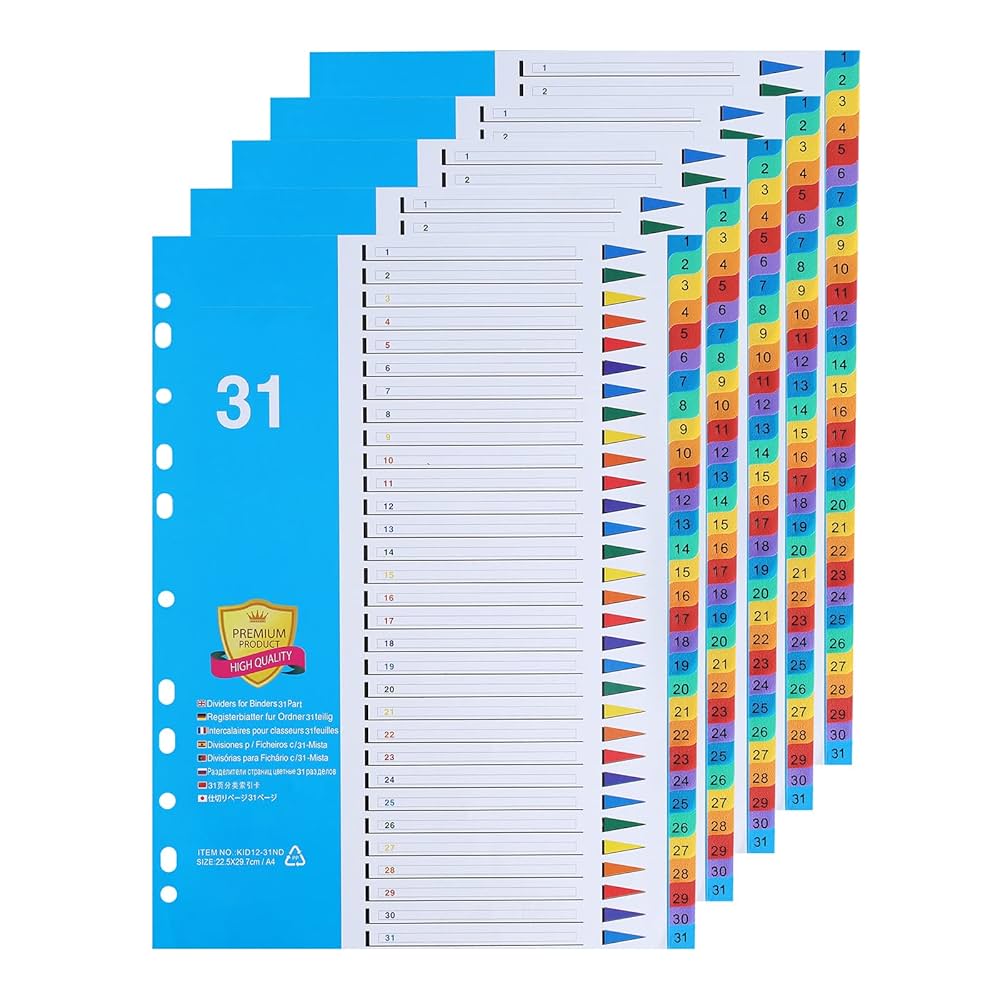 1-31 Index File Divider PVC Assorted Gem A4