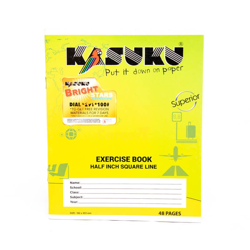 1/2" Square Ruled Exercise Book Chipboard Cover 48 pgs 162x203mm Kasuku