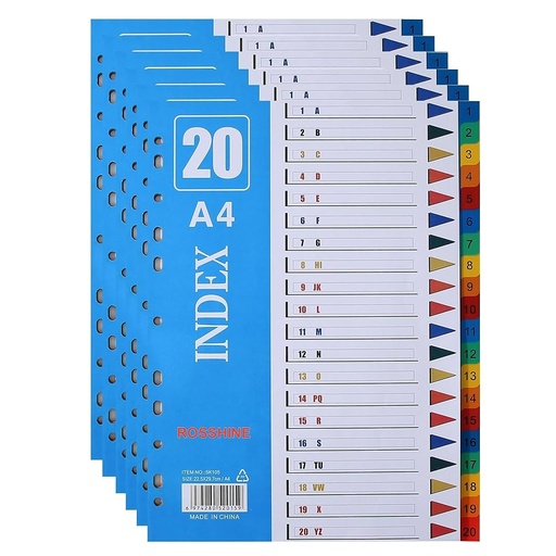 1-20 Index File Divider PVC Assorted Gem A4