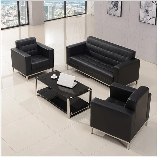 [HX-CM0004] 5 Seater Sofa Black PU Seat, Chrome Base
