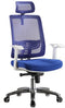 Mesh Medium Back Chair Blue,Orange Fabric Seat, Chrome Base